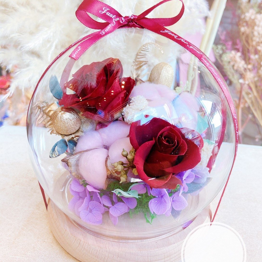 棉花糖永生花水晶球玻璃花盅 