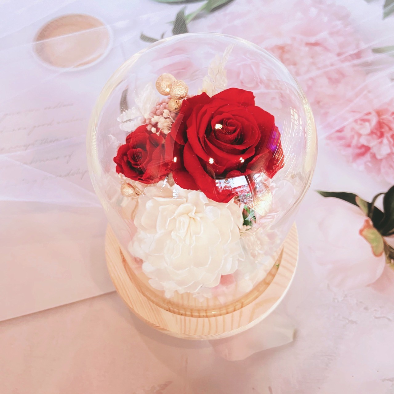 粉晶唯愛 永生花玻璃花盅