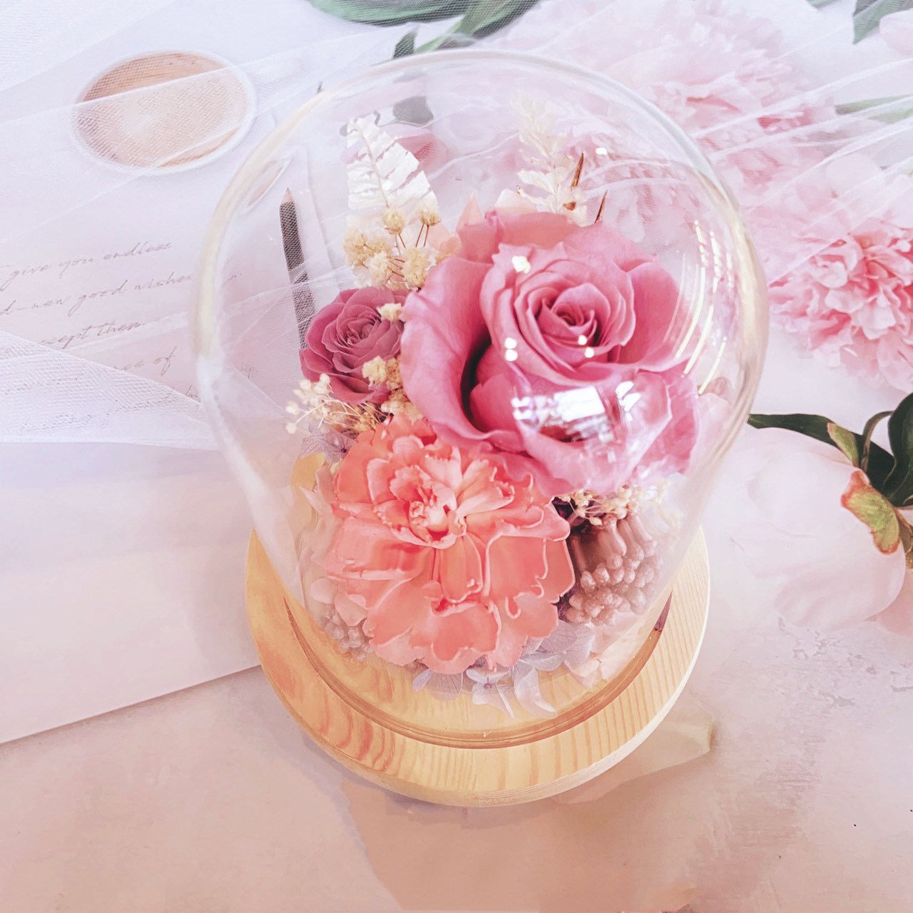 粉晶唯愛 永生花玻璃花盅 