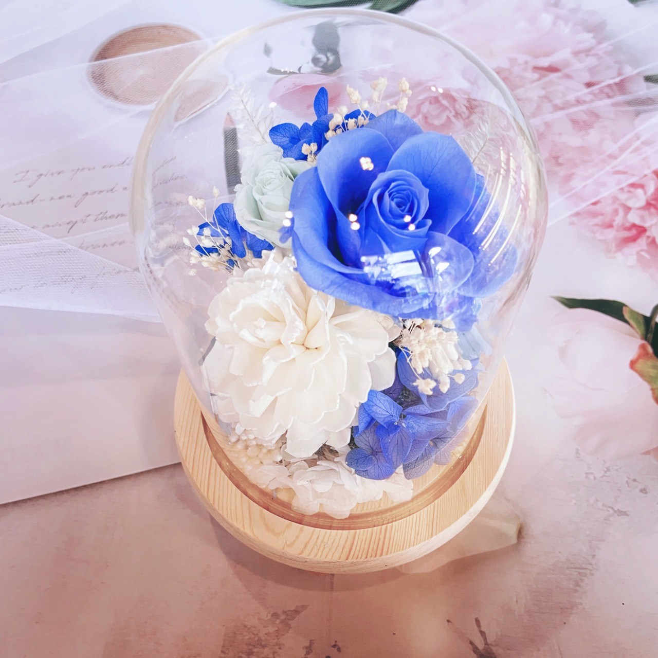 粉晶唯愛 永生花玻璃花盅 