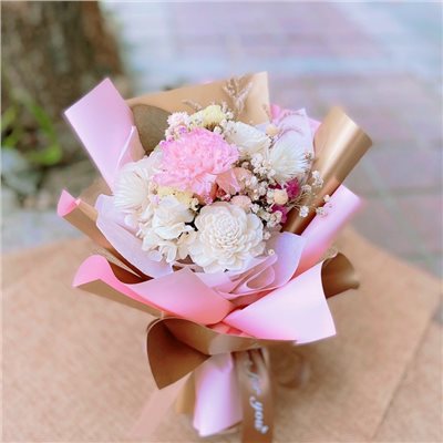 暖心盒裝 媽咪版 永生玫瑰花X康乃馨擴香乾燥花花束