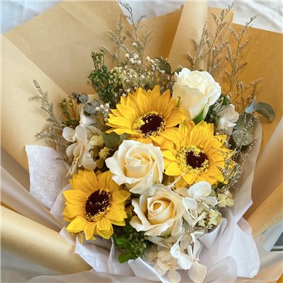 藝文風 向日葵牛皮紙 文青花束 